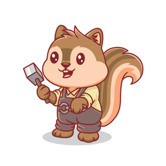 Cute squirrel blacksmith illustration premium vector