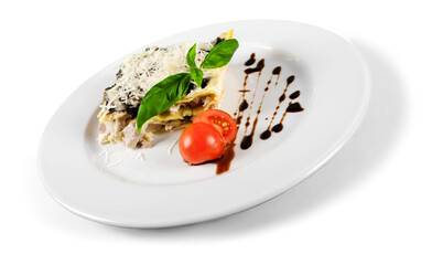 Closeup of Lasagna with Chicken and Mushrooms