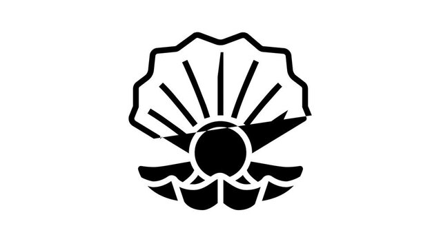 pearl oyster shell line icon animation