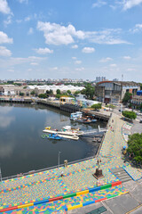 Naklejka premium View of Vuelta de Rocha, a historic site in the neighborhood of La Boca, from the terraces of the Benito Quinquela Martin Museum in Buenos Aires, Argentina. 