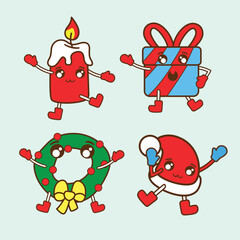 Naklejka premium Cute funny retro Christmas decoration mascot collection