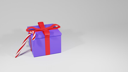 Candy cane and Christmas gift 3d render
