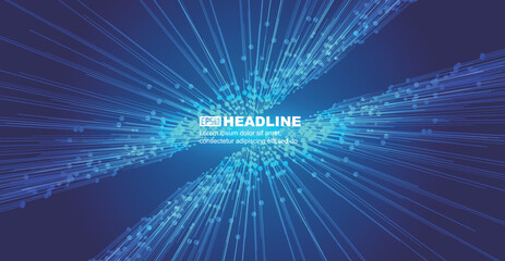 The blue dots and lines extend symmetrically to converge the background of Internet technology big data