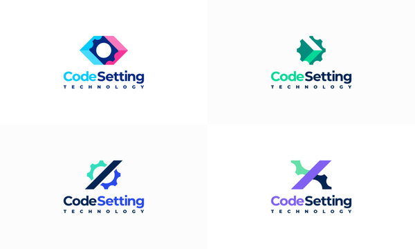 Set of Code Gear Service logo designs concept vector. Technology Logo template icon