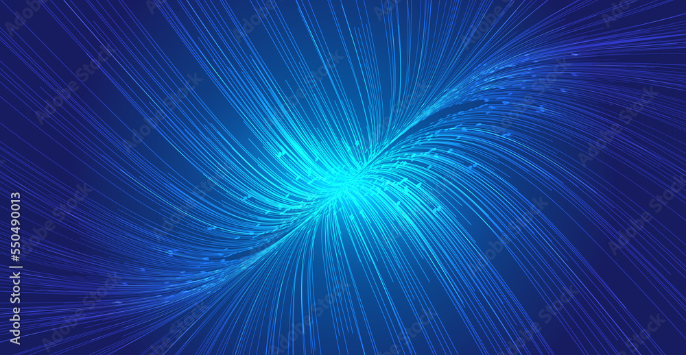 Poster the blue curved dot line extends to converge the big data vector background of internet technology