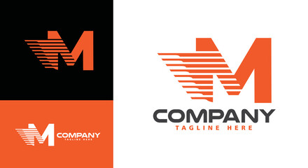 Modern company logo letter M Express for logistics, delivery, travel, shuttle, travel etc. - obrazy, fototapety, plakaty