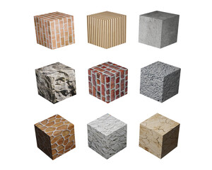 Material textures in 3D cube of PNG set