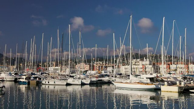Porto di Lavagna in Liguria, Italy. Modern big yacht marina for handreds motor and sailing boats.