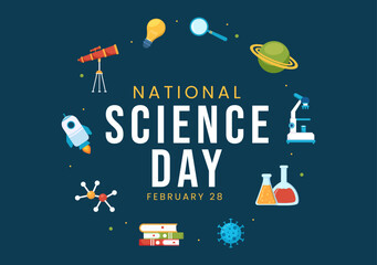 National Science Day February 28 Related to Chemical Liquid, Scientific, Medical and Research in Flat Cartoon Hand Drawn Templates Illustration