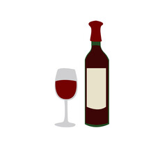 red wine bottle and glass isolated vector illustration