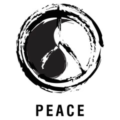 Abstract design of Yin and Yang and peace symbol with brush stroke. Nature, balance.