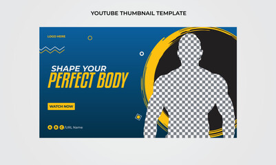 Flat abstract gym fitness workout youtube thumbnail template