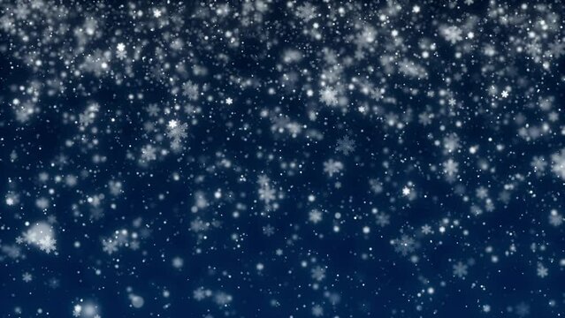 This stock motion graphic shows falling snowflakes on a blue evening background. This background will decorate your projects related to Christmas, New Year, winter, weather, precipitation.