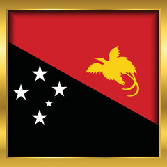 Papua New Guinea flag,Papua New Guinea flag golden square button,Vector illustration eps10.	