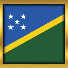 Grunge Solomon Islands flag,Grunge Solomon Islands flag golden square button,Vector illustration eps10.	