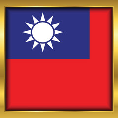 Taiwan flag,Taiwan flag golden square button,Vector illustration eps10.	