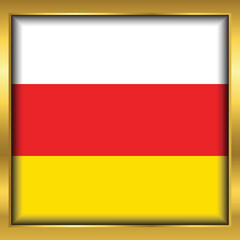 South Ossetia flag,South Ossetia flag golden square button,Vector illustration eps10.	