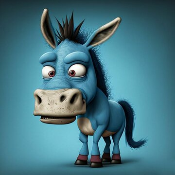 Cross-Eyed Blue Donkey | Democrat Party Election Voting Concept | Midjourney Generative AI 