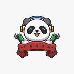Illustration vector graphic of logo panda wearing a headset