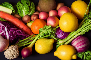 view of a large assortment of healthy fresh organic fruits and vegetables
