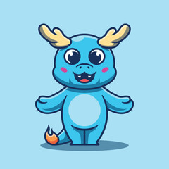 Blue cute baby dragon mascot illustration character