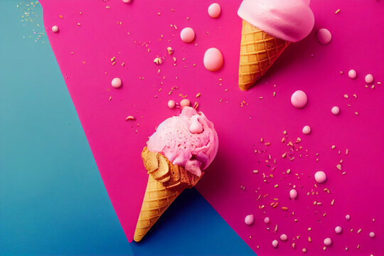 ice cream cone made of gold filled with pink ice cream