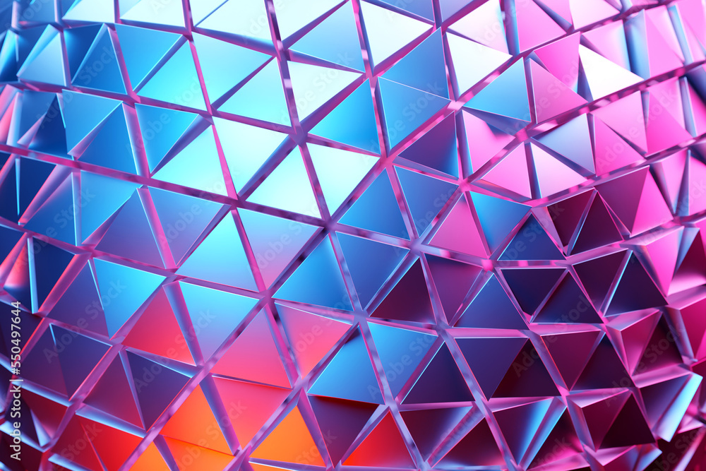 Poster 3d rendering. blue and pink pattern of triangles of different shapes. minimalistic pattern of simple