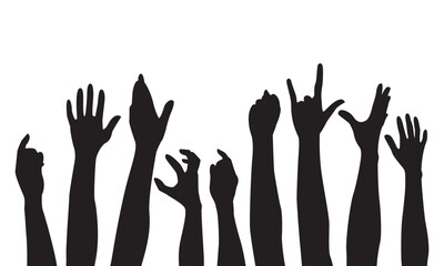 Many hands up Human Hand, Hand Raised, Volunteer vector flat icon.