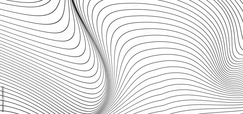 Poster abstract thin wavy lines background. minimal monochrome stripe texture. vector, 2023