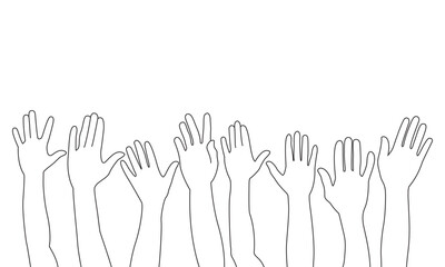 hands up in the air. many hands  line art vector.