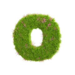 3d rendering of grass letters alphabet,the word o.