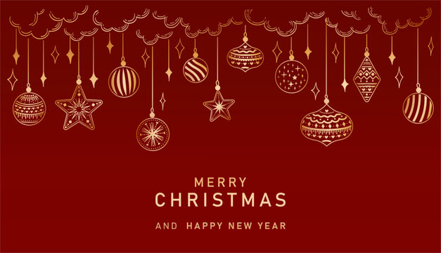 Set merry christmas and new year.  Vector illustration set collection stars, clouds and christmas balls.