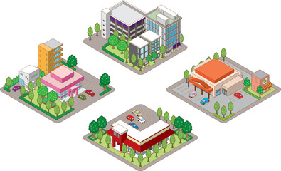 建物の立体的なイラスト. 街並みの景観.