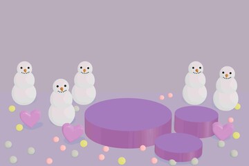 Pink stage podium and snowman for Merry Christmas and happy new year and festivals or celebration.