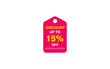15 Percent discount offer, clearance, promotion banner layout with sticker style.