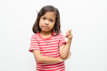 happy smilling asian little girl pose cheerfully with happy surprised expression