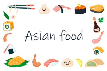 Rectangular frame with Asian food