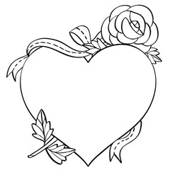 rose ribbon flower heart frame line art illustration
