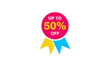 50 Percent discount offer, clearance, promotion banner layout with sticker style. 
