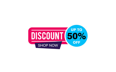 50 Percent discount offer, clearance, promotion banner layout with sticker style. 
