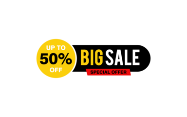 50 Percent discount offer, clearance, promotion banner layout with sticker style. 
