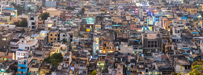 Aerial view of Vijayawada city in the state of Andhra Pradesh in India.
