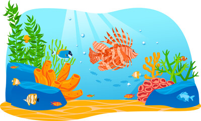 Fototapeta na wymiar Underwater world. vector coral reef and fishes in Red sea illustration