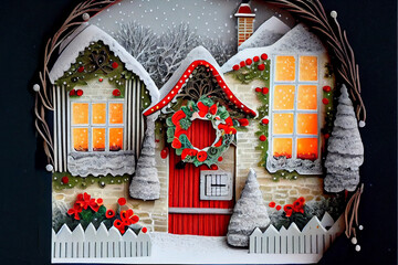 Christmas Wreath with Cute Houses Inside