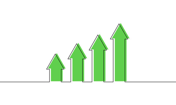 recommend clip art: Continuous line drawing of arrow. Bar chart. growth graph. Business icon. Up, object one line, single line art, vector illustration