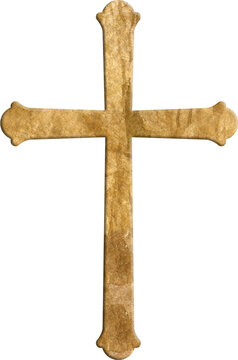 Watercolor wooden cross, hand-made illustration, PNG