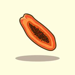 Fresh sliced papaya fruit hand drawn cartoon illustration