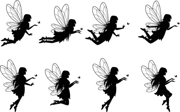 cute fairy and butterfly silhouette set
