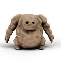 Wooden Fantasy Golem on White Background. 3D Illustration. File with Clipping Path.