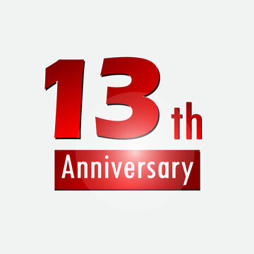 Red 13th year anniversary celebration simple logo white background